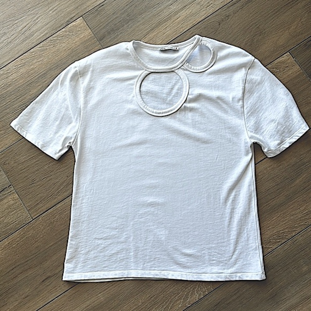 ZARA Cut-Out White T-Shirt Small